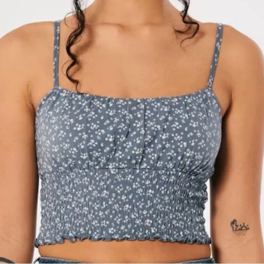 Hollister Womens Crop Top Size S Blue Floral
